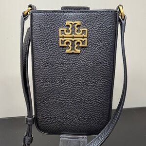 Tory Burch Black Pebbled Leather Britton Phone Crossbody